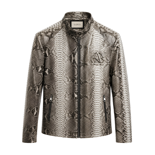 PYTHON LEATHER JACKET (BROWN WHITE)